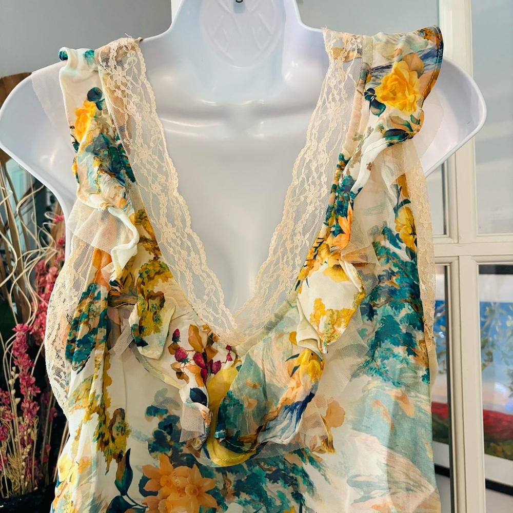 By Anthropologie Sleeveless Trailing Ruffle Blouse S NWT - Picture 9 of 16